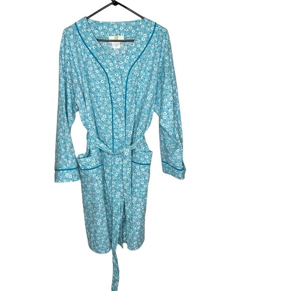 Stan Herman Womens Bathrobe Size 1X Blue Floral House Robe - Picture 1 of 3